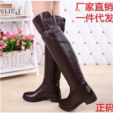 厂家直销2013新款真皮低跟粗跟过膝靴牛皮长靴高筒品牌大码女靴
