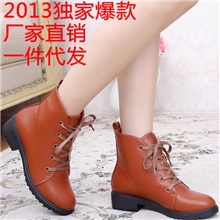 厂家直销2013新款真皮低跟系带英伦短靴粗跟休闲裸靴欧美马丁女靴