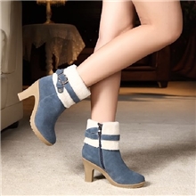 【伙拼】2013新款真皮高跟马丁短靴磨砂牛皮粗跟羊毛休闲女靴子