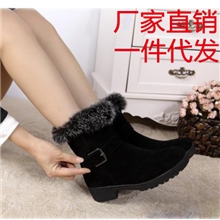 厂家直销2013新款真皮低跟短靴磨砂牛皮粗跟兔毛雪地靴女棉靴子