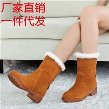 厂家直销2013新款真皮低跟雪地靴磨砂皮粗跟休闲短靴女英伦棉靴