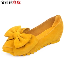 惊！这款真皮鞋才45元蝴蝶结花朵内增高坡跟尖头单鞋女鞋批发