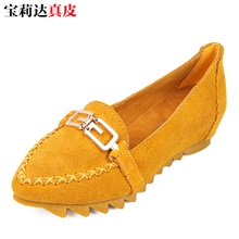 2014春季新款真皮新款韩国出口单鞋糖果色牛皮尖头内增高女鞋工厂