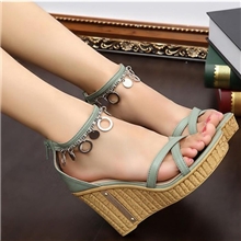 女士凉鞋2013春夏季新款真皮坡跟凉鞋高跟防水台后拉链女鞋