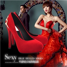 新款单鞋莫蕾蔻蕾女鞋单鞋花纹亮片绒面细跟高跟鞋婚鞋高跟