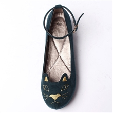 2013女式爆款浅口搭扣平底单鞋猫咪图案圆头鞋批发代理Q33