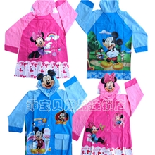 批发外贸迪士尼雨衣儿童雨披米奇米妮卡通加厚PVC时尚雨衣雨伞