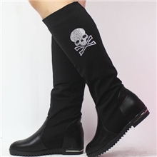 2013新款秋冬靴显瘦黑色高筒靴水钻骷髅头长靴防滑平底内增高女靴