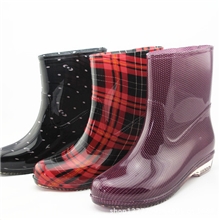 爆款女士雨鞋中筒套脚雨靴斑点条纹格子水晶雨鞋子环保防滑女靴