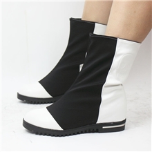 厂家直销2013秋冬靴拼色平底休闲短靴子女靴黑白色单靴批发代理