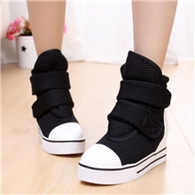 批发采购韩版潮鞋女鞋帆布鞋内增高高帮魔术贴松糕跟厚底鞋休闲鞋