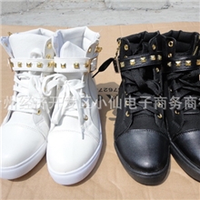 新款帆布鞋女韩版铆钉搭扣魔术贴拉链平底鞋休闲高帮女鞋厂家直销