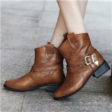 2013新款秋冬韩版女靴骑士靴舒适中跟短靴皮扣拉链尖头马丁靴