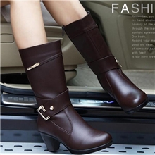 新款真皮靴子女靴高跟粗跟中筒靴保暖女鞋棉鞋马丁靴厂家批发代发