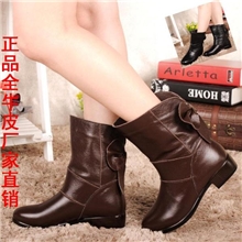 真皮女靴时尚短靴中跟平底单靴子棉靴全牛皮骑士靴温州女靴批发