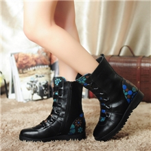 全牛皮靴子女棉靴平跟平底民族风时尚短靴牛皮中筒靴一件代发批发