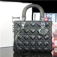 LADY黑色羊皮银扣5格单肩戴妃女包工手袋货源