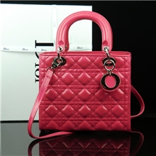 LADY玫红漆皮5格单肩银扣戴妃包