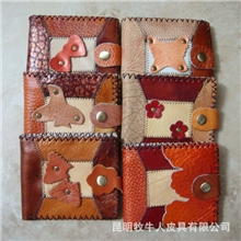 牧牛人云南民族手工短款牛皮钱夹钱包