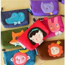 供应韩版乖乖猫卡通动物毛毡可爱女孩零钱包硬币包苹果手机包