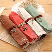 供应韩国款创意文具大容量帆布卷笔袋可爱简约学生复古文具袋