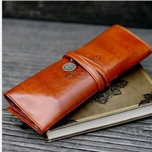 包邮韩国文具暮光之城复古捆绑式三折皮质大容量笔袋|化妆袋