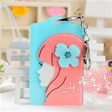 韩国创意新双面亚克力卡套公交/银行/饭卡套IC卡套长发花少女