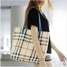 花心小铺原厂2013新款时尚购物袋格纹格子单肩包三用女包潮