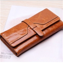 新款欧美复古头层油蜡皮女士长款钱包真牛皮三折钱夹韩版票夹批发