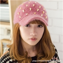 兔毛帽子批发新款女式棒球帽骷髅头秋冬韩版时尚帽子