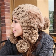 新款韩版潮超大球球兔毛毛线帽子女护耳帽冬天毛球帽