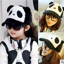 韩国秋冬季天潮亲子可爱儿童宝宝卡通熊猫毛绒鸭舌帽棒球帽子批发