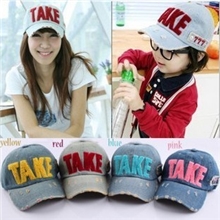 韩版儿童字母棒球帽TAKE水洗牛仔布儿童帽子鸭舌帽亲子帽批发