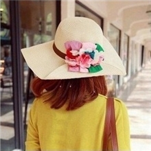 新款花朵翻边大檐遮阳沙滩大沿草帽批发草帽子厂家