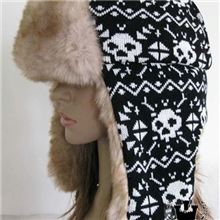 批发欧美风格骷髅花纹针织加厚毛毛雷锋帽/户外滑雪帽