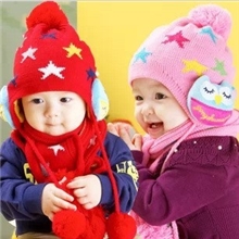 秋冬新款尚选公主妈妈猫头鹰儿童帽宝宝冬季保暖帽子帽围巾套装