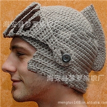 热销罗马骑士针织帽子角斗士口罩帽手工针织冬季男帽厂家批发
