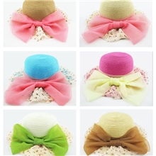 韩版新款优雅大蕾丝纱蝴蝶结儿童草帽，潮女童夏天遮阳帽