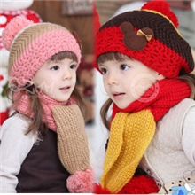 公主妈妈尚选韩版秋冬天儿童毛线帽女童贝雷帽儿童帽子围巾两件套