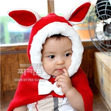 新款韩版冬季儿童兔子耳朵针织加绒连帽披风斗篷宝宝披肩