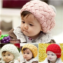 韩国韩版春秋冬季贝雷帽宝宝帽儿童帽子女童兔毛球毛线帽批发