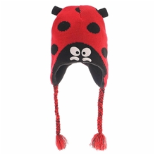 外贸原单双层针织女童帽瓢虫造型帽冬季保暖护耳帽儿童风雪帽子