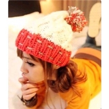 MZ847潮品撞色百搭球球毛线帽帽口串线针织帽保暖帽批发特价