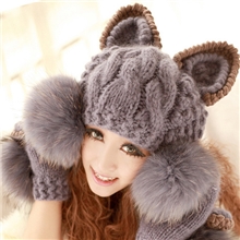 1186韩国秋冬恶魔角针织帽猫耳朵韩版大毛球毛线帽子