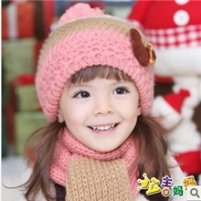 秋冬新爆款韩版儿童帽围巾两件套宝宝彩色贝雷帽婴儿毛线帽