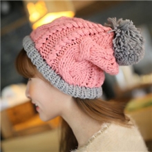 2013新款韩版女士正品双色针织毛线帽超大绒球
