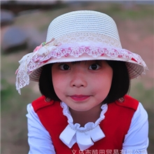 安安厂家推出韩版童帽蕾丝花边夏天草帽大沿帽特价批发