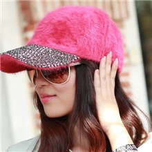 厂家批发新款韩版兔毛棒球帽时尚保暖纯羊毛满铺镶钻潮款鸭舌帽
