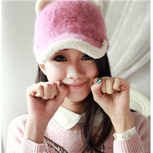 新款保暖帽韩国兔毛帽女士绒毛蝴蝶结猫耳棒球帽保暖鸭舌帽批发