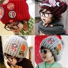 韩版最新款徽章标贴帽贴标毛线帽亲子帽儿童帽子宝宝帽子